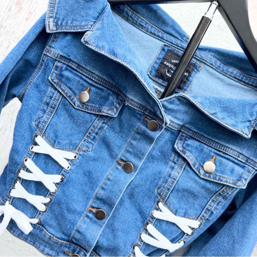 Women’s Blue Lace-Up Denim Jacket -
